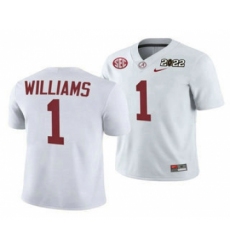 Men's Alabama Crimson Tide #1 Jameson Williams 2022 Patch White College Football Stitched Jersey