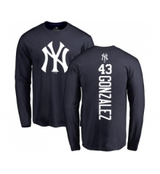 Baseball New York Yankees #43 Gio Gonzalez Navy Blue Backer Long Sleeve T-Shirt