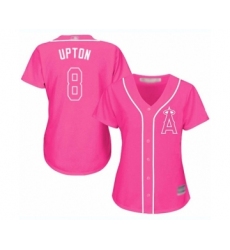 Women's Los Angeles Angels of Anaheim #8 Justin Upton Authentic Pink Fashion Baseball Jersey