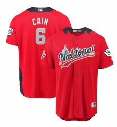 Men's Majestic Milwaukee Brewers #6 Lorenzo Cain Game Red National League 2018 MLB All-Star MLB Jersey