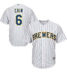 Men's Majestic Milwaukee Brewers #6 Lorenzo Cain Replica White Home Cool Base MLB Jersey
