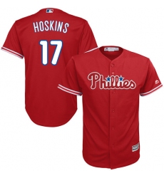 Youth Majestic Philadelphia Phillies #17 Rhys Hoskins Authentic Red Alternate Cool Base MLB Jersey