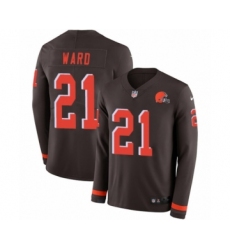 Youth Nike Cleveland Browns #21 Denzel Ward Limited Brown Therma Long Sleeve NFL Jersey