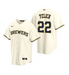 Men's Nike Milwaukee Brewers #22 Christian Yelich Cream Home Stitched Baseball Jersey