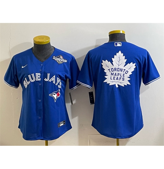 Women's Toronto Blue Jays & Leafs Royal 2025 World Series With White Leafs Logo Cool Base Stitched Baseball Jersey(Run Small)