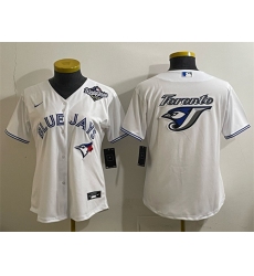 Women's Toronto Blue Jays Team Big Logo White 2025 World Series Cool Base Stitched Baseball Jersey(Run Small)