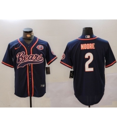 Men's Chicago Bears #2 DJ Moore Navy Throwback With Cool Base Stitched Baseball Jersey