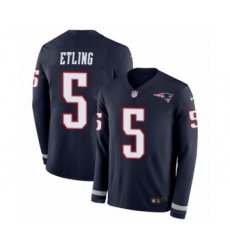 Men's Nike New England Patriots #5 Danny Etling Limited Navy Blue Therma Long Sleeve NFL Jersey