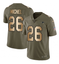 Youth Nike New England Patriots #26 Sony Michel Limited Olive Gold 2017 Salute to Service NFL Jersey