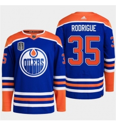 Men's Edmonton Oilers #35 Olivier Rodrigue Royal 2024 Stanley Cup Final Stitched Jersey