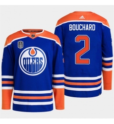 Men's Edmonton Oilers #2 Evan Bouchard Royal 2024 Stanley Cup Final Stitched Jersey
