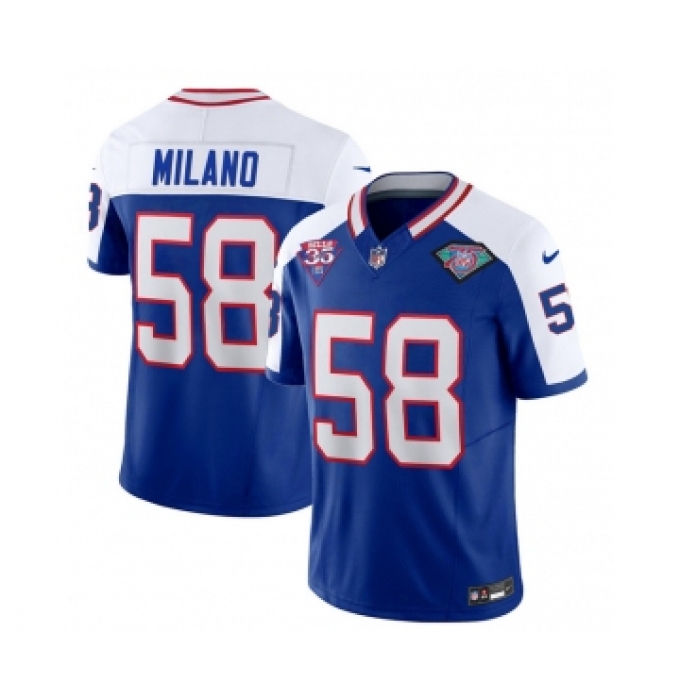 Men's Nike Buffalo Bills #58 Matt Milano Blue White 2023 F.U.S.E. 75th Anniversary Throwback Vapor Untouchable Limited Football Stitched Jersey
