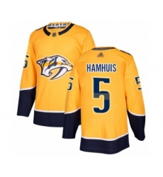 Men's Nashville Predators #5 Dan Hamhuis Authentic Gold Home Hockey Jersey