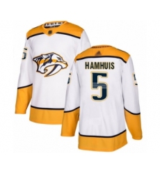 Men's Nashville Predators #5 Dan Hamhuis Authentic White Away Hockey Jersey