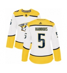 Women's Nashville Predators #5 Dan Hamhuis Authentic White Away Hockey Jersey