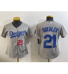 Women's Los Angeles Dodgers #21 Walker Buehler Number Grey Stitched Cool Base Nike Jersey