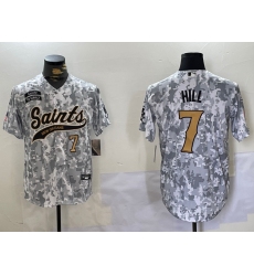 Men's New Orleans Saints #7 Taysom Hill Arctic Camo 2024 Salute to Service Stitched Baseball Jerseys