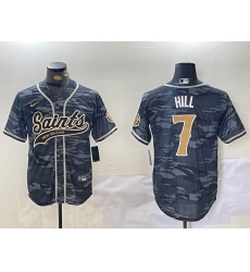 Men's New Orleans Saints #7 Taysom Hill Grey Camo With Cool Base Stitched Baseball Jersey