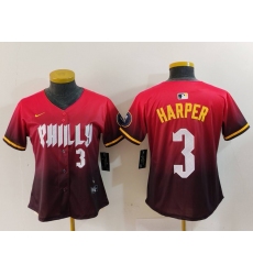 Women's Philadelphia Phillies #3 Bryce Harper Number Red 2024 City Connect Limited Jersey