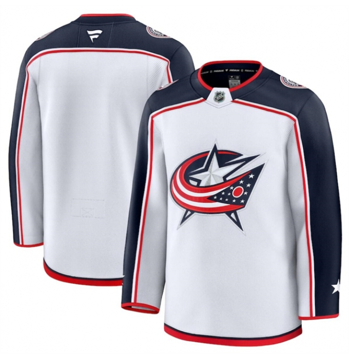 Men's Columbus Blue Jackets Blank White 2024-25 Away Stitched Hockey Jersey