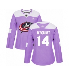 Women's Columbus Blue Jackets #14 Gustav Nyquist Authentic Purple Fights Cancer Practice Hockey Jersey