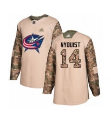 Youth Columbus Blue Jackets #14 Gustav Nyquist Authentic Camo Veterans Day Practice Hockey Jersey