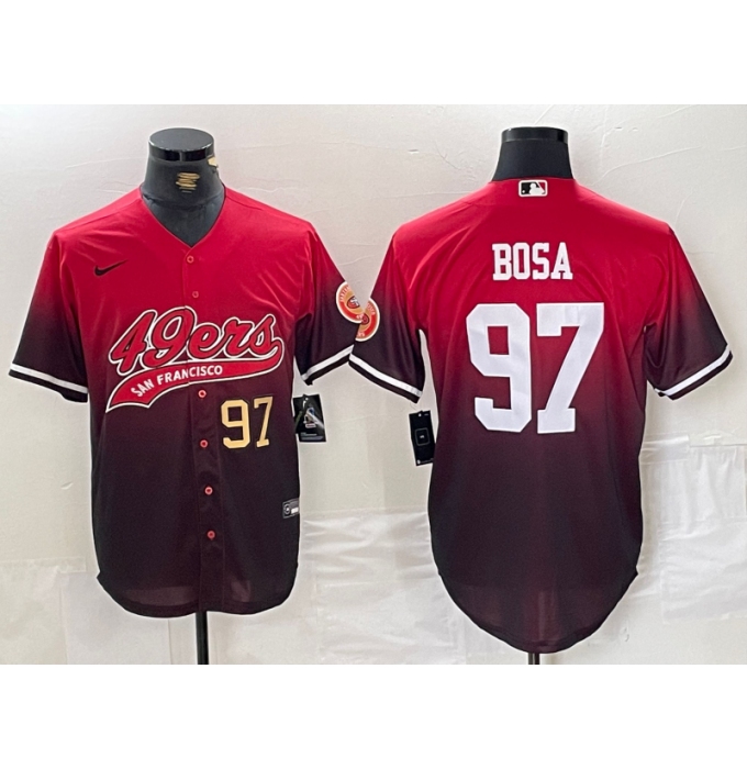 Men's San Francisco 49ers #97 Nick Bosa Red Black With Cool Base Baseball Stitched Jerseys