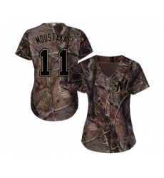 Women's Milwaukee Brewers #11 Mike Moustakas Authentic Camo Realtree Collection Flex Base Baseball Jersey