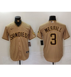 Men's San Diego Padres #3 Jackson Merrill Tan NEW 2023 Cool Base Stitched Jersey