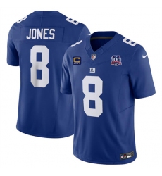 Men's New York Giants #8 Daniel Jones Blue 2024 F.U.S.E. With 4-Star C And 100TH Season Vapor Untouchable Limited Stitched Jersey