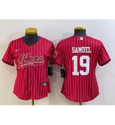 Women's San Francisco 49ers #19 Deebo Samuel Red Pinstripe With Patch Cool Base Stitched Baseball Jersey