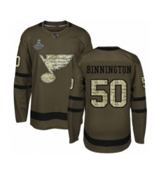 Youth St. Louis Blues #50 Jordan Binnington Premier Green Salute to Service 2019 Stanley Cup Champions Hockey Jersey