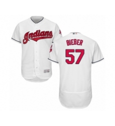 Men's Cleveland Indians #57 Shane Bieber White Home Flex Base Authentic Collection Baseball Jersey