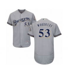 Men's Milwaukee Brewers #53 Brandon Woodruff Grey Road Flex Base Authentic Collection Baseball Jersey