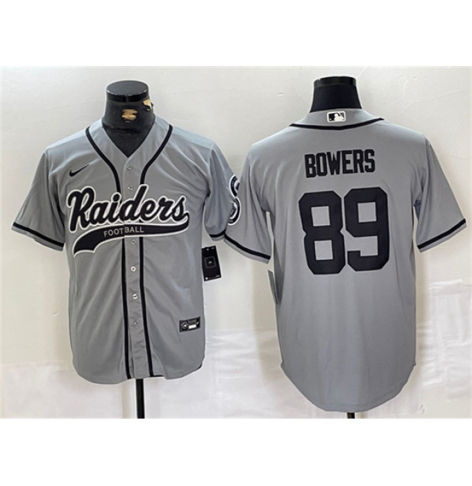 Men's Las Vegas Raiders #89 Brock Bowers Gray Cool Base Baseball Stitched Jersey