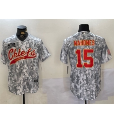 Men's Kansas City Chiefs #15 Patrick Mahomes 2024 Arctic Camo Salute To Service Stitched Baseball Jersey