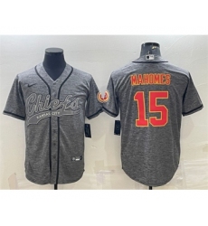 Men's Kansas City Chiefs #15 Patrick Mahomes Gray With Patch Cool Base Stitched Baseball Jersey