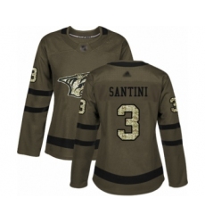 Women's Nashville Predators #3 Steven Santini Authentic Green Salute to Service Hockey Jersey