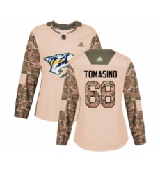 Women's Nashville Predators #68 Philip Tomasino Authentic Camo Veterans Day Practice Hockey Jersey