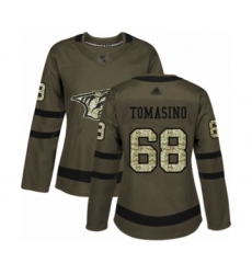 Women's Nashville Predators #68 Philip Tomasino Authentic Green Salute to Service Hockey Jersey