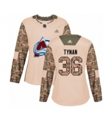 Women's Colorado Avalanche #36 T.J. Tynan Authentic Camo Veterans Day Practice Hockey Jersey