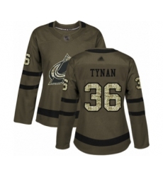 Women's Colorado Avalanche #36 T.J. Tynan Authentic Green Salute to Service Hockey Jersey