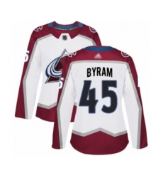 Women's Colorado Avalanche #45 Bowen Byram Authentic White Away Hockey Jersey