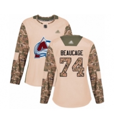 Women's Colorado Avalanche #74 Alex Beaucage Authentic Camo Veterans Day Practice Hockey Jersey