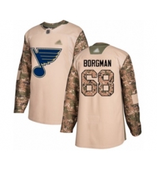 Men's St. Louis Blues #68 Andreas Borgman Authentic Camo Veterans Day Practice Hockey Jersey