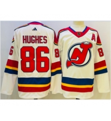 Men's New Jersey Devils #86 Jack Hughes White 2022 Reverse Retro Authentic Jersey