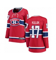 Women's Montreal Canadiens #17 Brett Kulak Authentic Red Home Fanatics Branded Breakaway Hockey Jersey