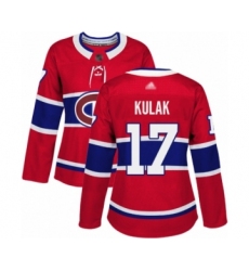 Women's Montreal Canadiens #17 Brett Kulak Authentic Red Home Hockey Jersey