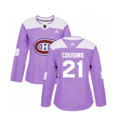 Women's Montreal Canadiens #21 Nick Cousins Authentic Purple Fights Cancer Practice Hockey Jersey