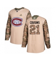 Youth Montreal Canadiens #21 Nick Cousins Authentic Camo Veterans Day Practice Hockey Jersey